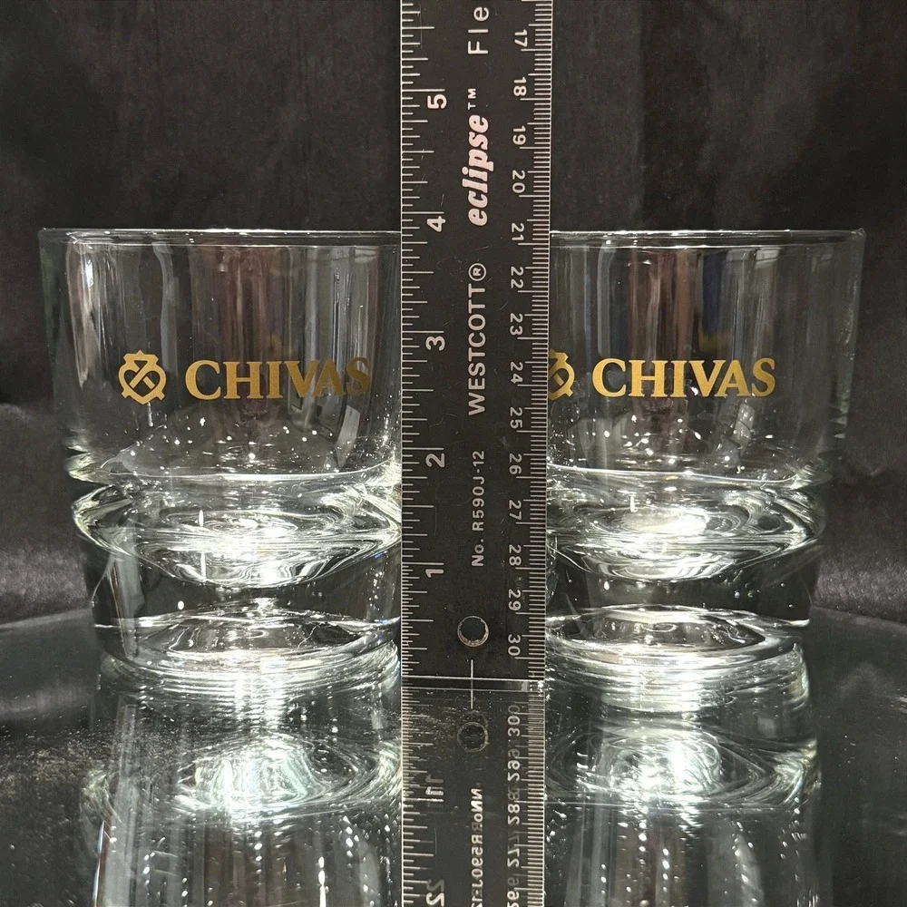 Chivas Regal Scotch Whisky Rocks Glasses Set of 2 Gold Logo Heavy Base Lowball